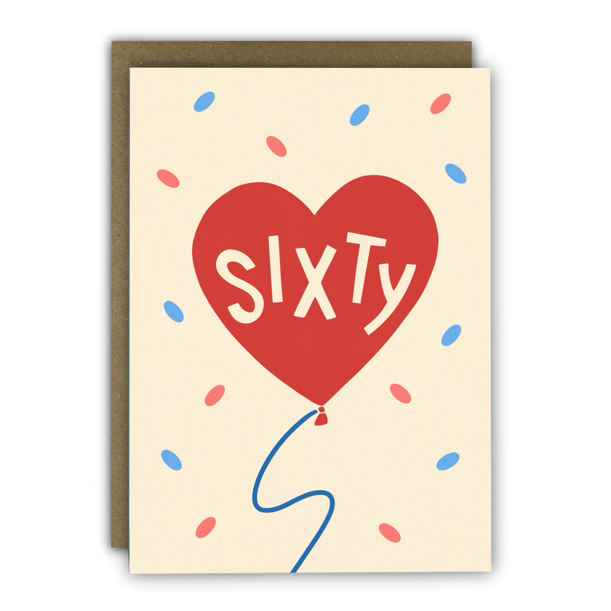 60th Birthday Card “Sixty” Love Heart Balloon - Age Card