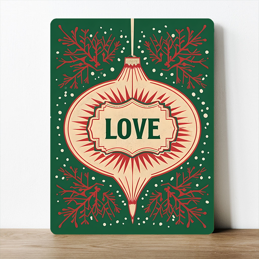 Love Ornament Metal Sign – Retro Christmas Wall Decor Xmas