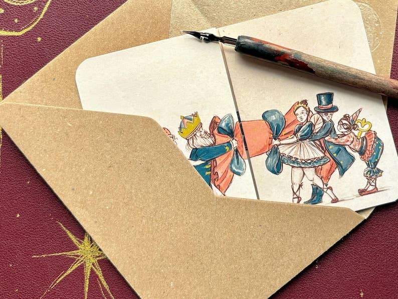 Vintage Christmas Cracker Card “Nutcracker” , Hand Illustrated Card by UK artist Manymoon Fables