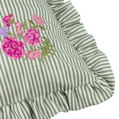 Martha Embroidered Ruffle Cushion Sage