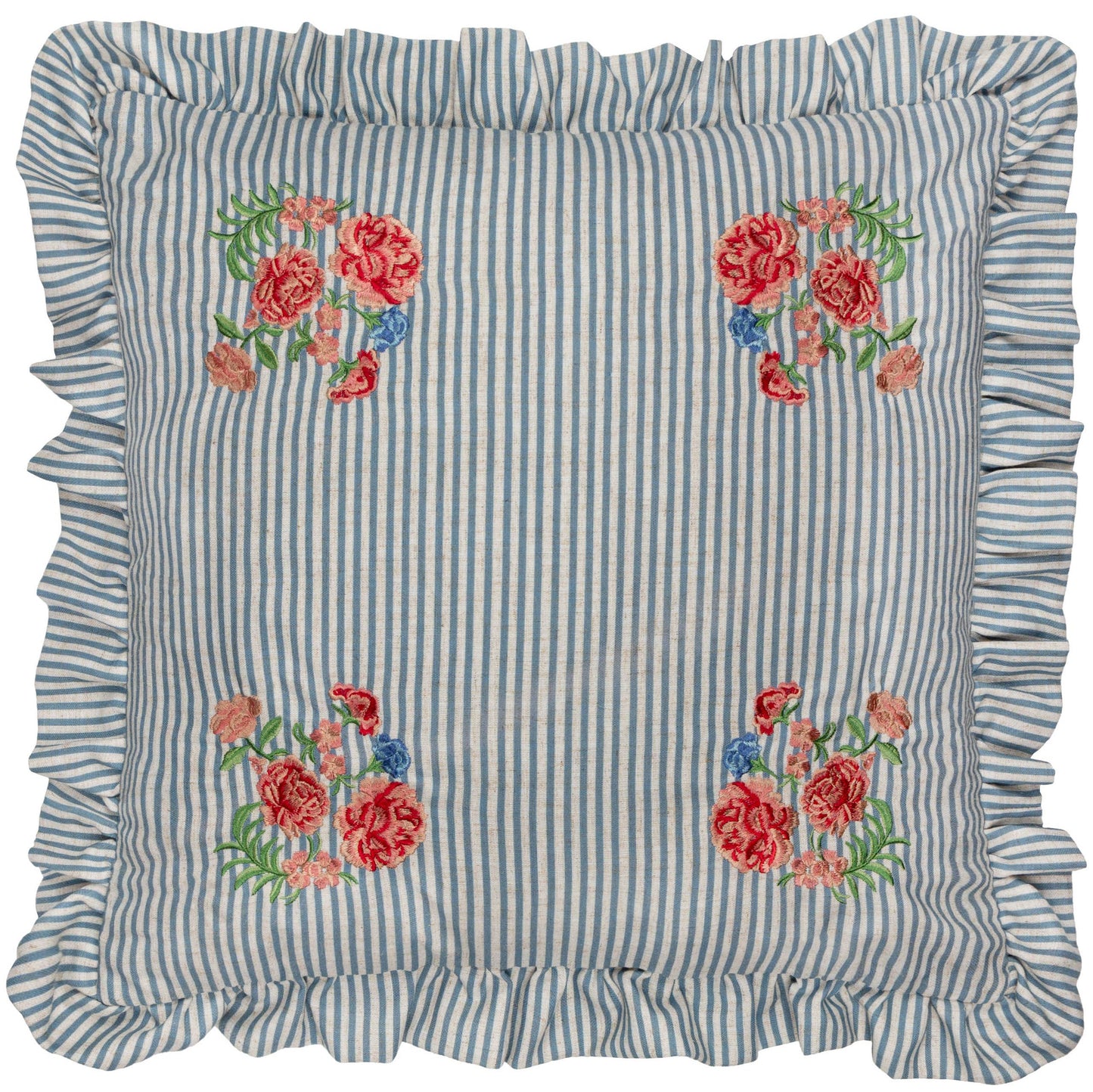 Martha Embroidered Ruffle Cushion Blue