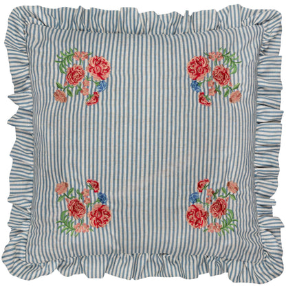 Martha Embroidered Ruffle Cushion Blue