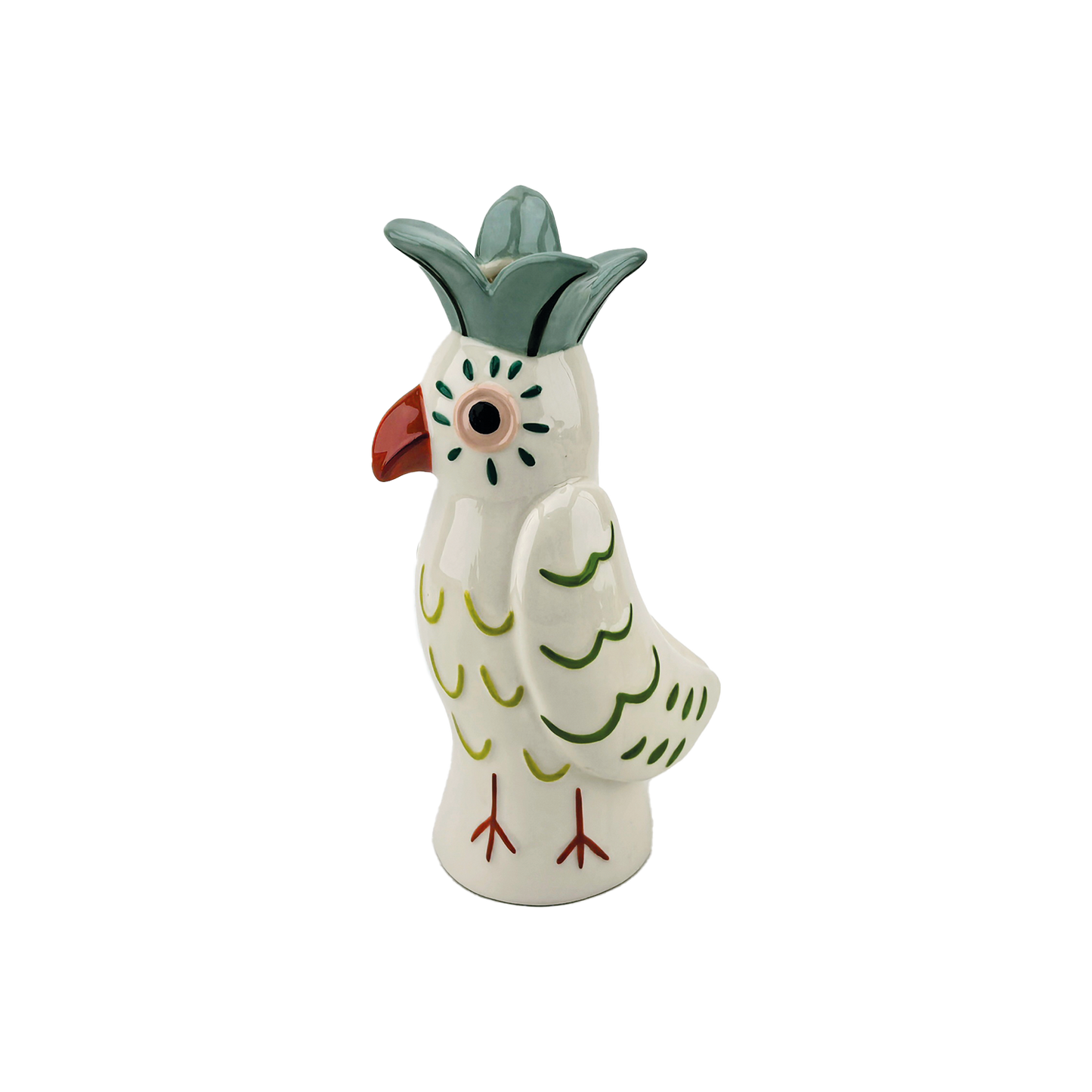 Naive soliflore with green bird motif, L11.5 cm, W8 cm, H21.
