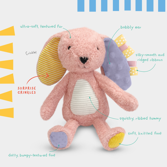 Sensory Snuggables Small Plush Pink Rabbit (polybag/swingtag)
