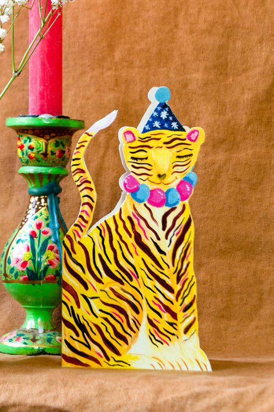'Party Tiger Die-Cut' Greetings Card