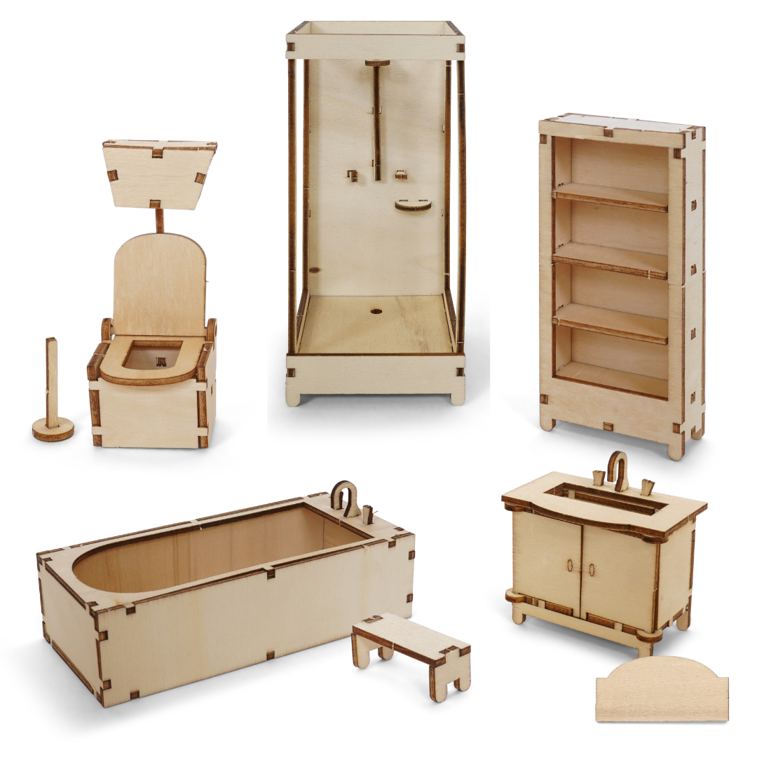 Kids DIY Dollhouse Furniture Kit - Bathroom (Scale 1:12)