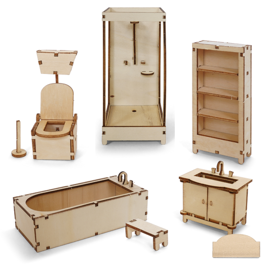 Kids DIY Dollhouse Furniture Kit - Bathroom (Scale 1:12)