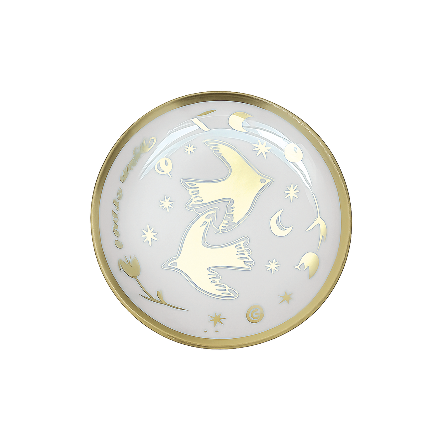 Small gold lovebirds glass plate, Ø15 cm, H 1.2 cm