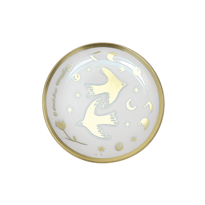 Small gold lovebirds glass plate, Ø15 cm, H 1.2 cm
