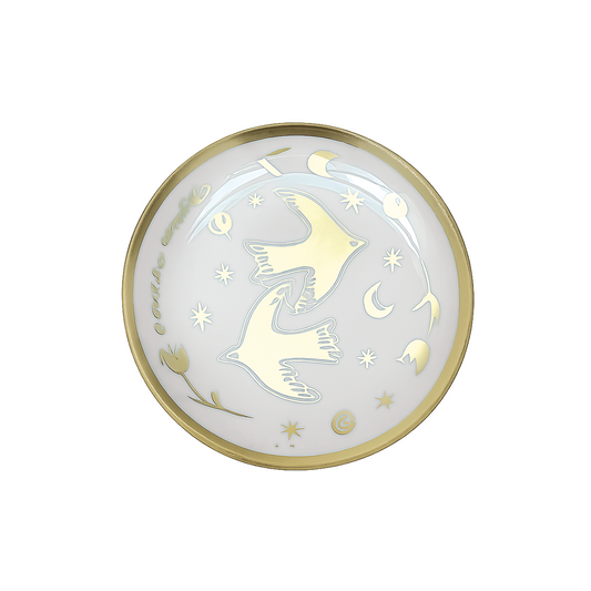 Small gold lovebirds glass plate, Ø15 cm, H 1.2 cm