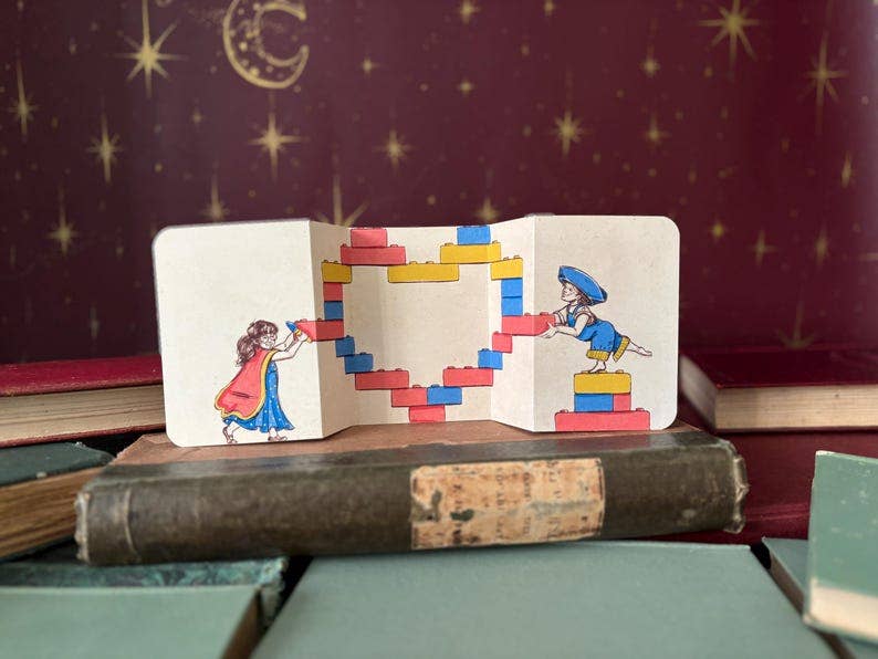 Fold Out Brick Heart Card, Children's Illustration, Daddy Card