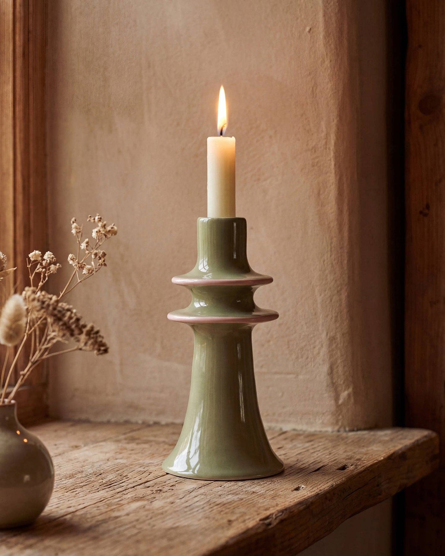 Stoneware Candlestick Holder - Green