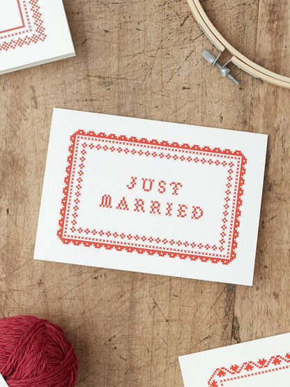 Just Married Wedding Card | Cross Stitch | Screen Print Art