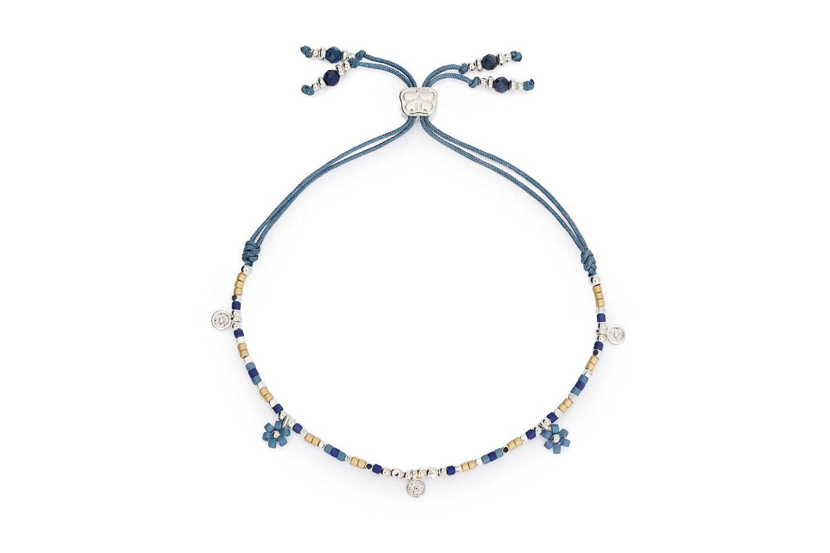 Rania Denim & Silver Beaded Charm Bracelet