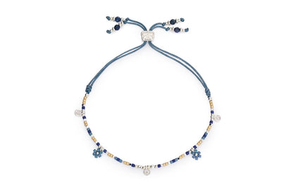 Rania Denim & Silver Beaded Charm Bracelet