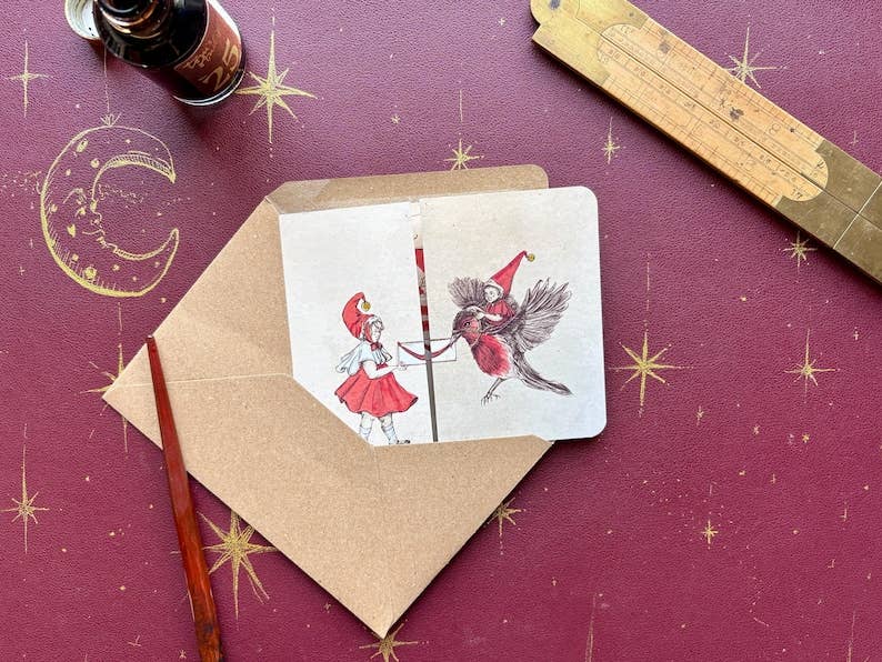 Merry Birthday - Vintage inspired fold out Christmas Birthday Card