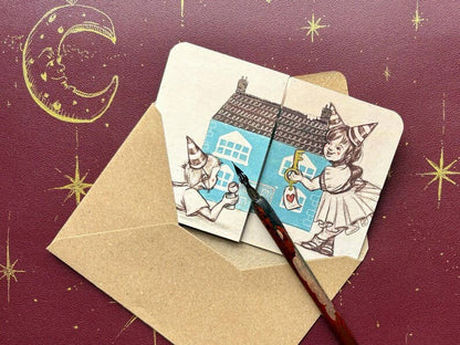 Hand-Illustrated Fold-Out Dollhouse Card – New Home Congratulations Greeting – UK Artist Design