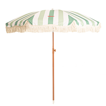 Green Parasol Outdoor Terrace and Beach Parasol UPF 50+ Protection Wide Stripes