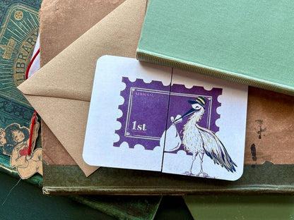 Handmade Stork New Baby Card: Vintage-Style Congratulations