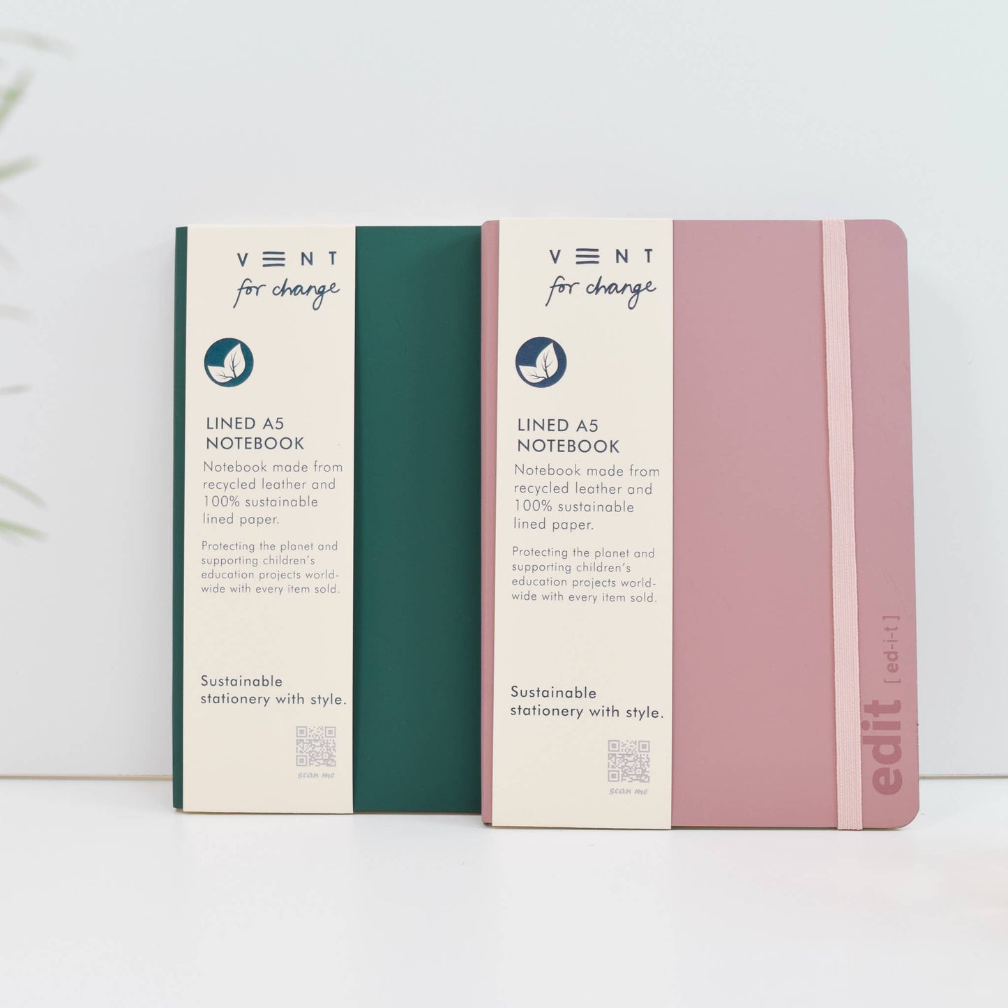 A5 lined recycled leather notebook - EDIT Powder Pink