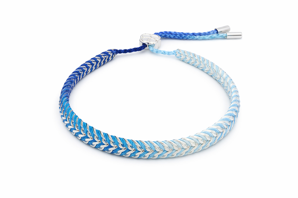 Iztac Midnight Silver Braided Bracelet SS