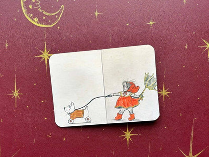 Vintage Inspired Dog Card – Fold Out Greeting, Child Walking Dog Illustration