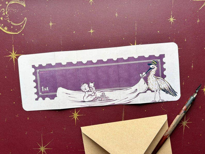 Handmade Stork New Baby Card: Vintage-Style Congratulations