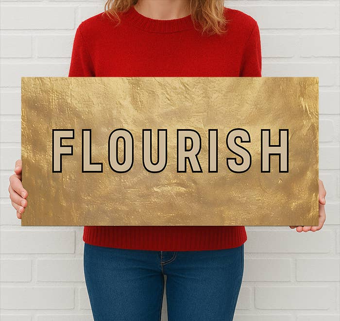 Flourish Metal Sign – Motivational Gold Wall Art Decor