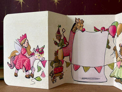 Vintage Inspired Party Animal Kids Birthday Card: Handmade Fold Out Card