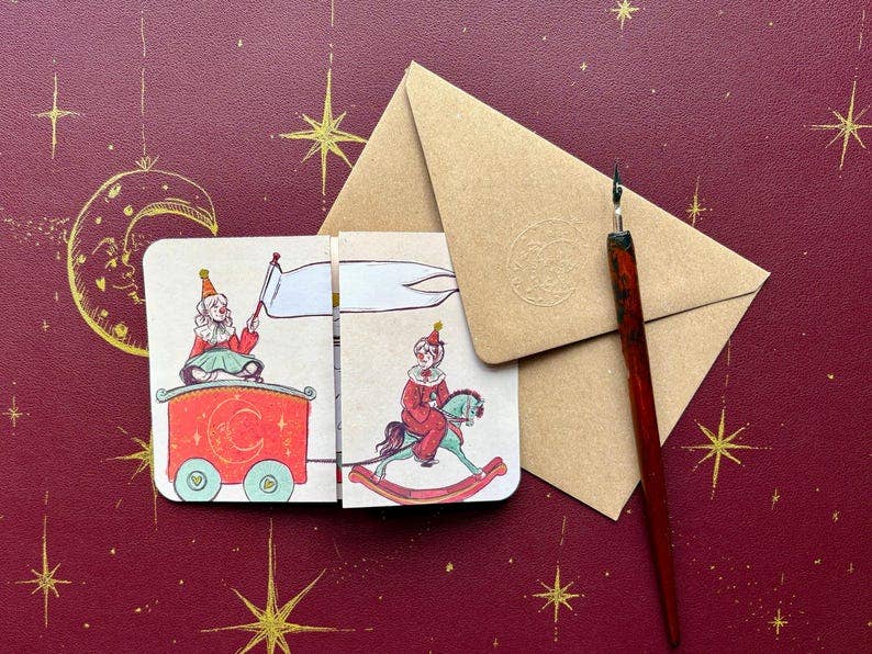 Vintage Circus Celebration Fold out Greeting Card for all occasions