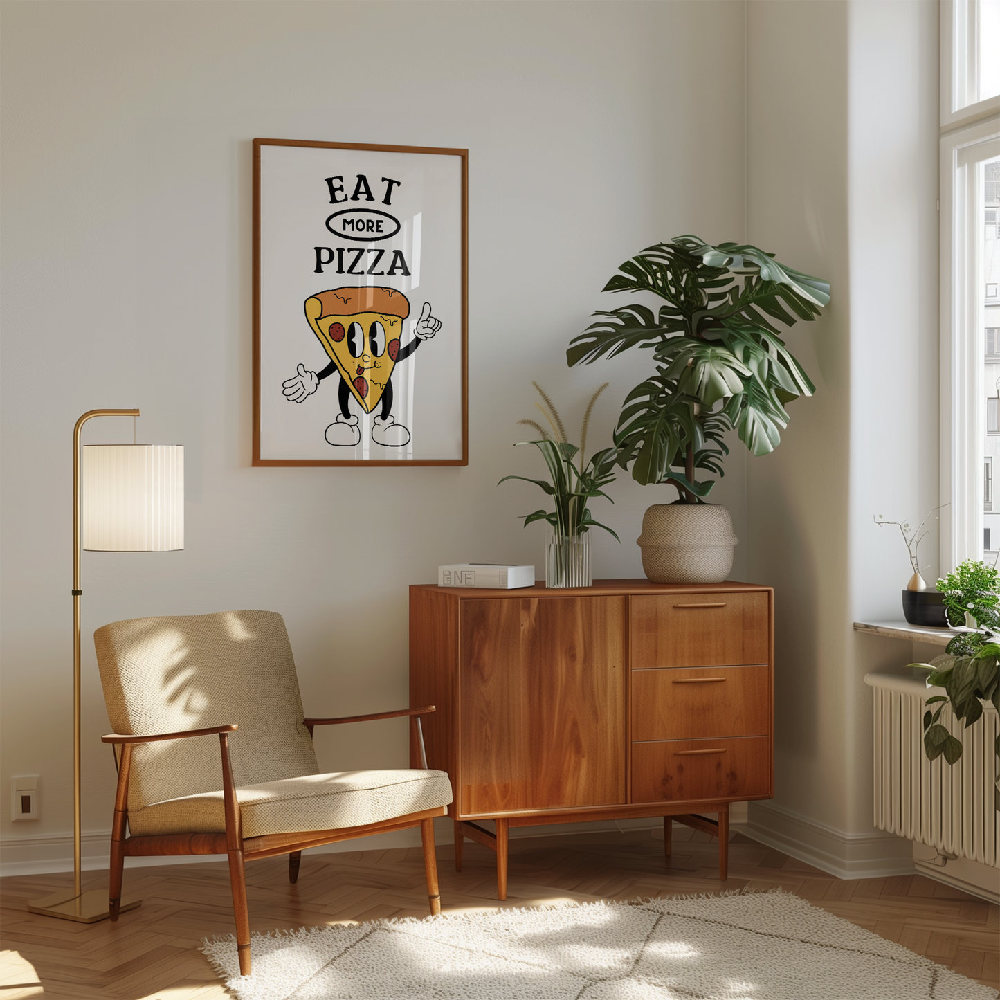 Eat More Pizza Retro Print | Retro Wall Decor | Food Prints