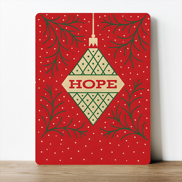Hope Ornament Metal Sign – Vintage Red and Gold Christmas