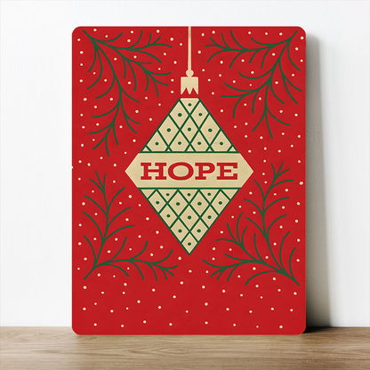 Hope Ornament Metal Sign – Vintage Red and Gold Christmas