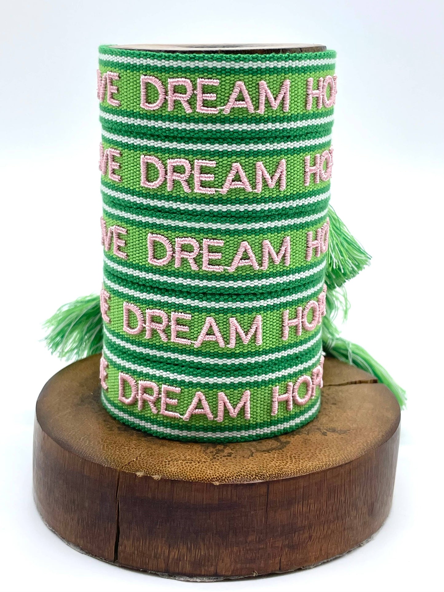 LOVE DREAM HOPE statement bracelet woven, embroidered