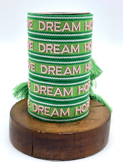 LOVE DREAM HOPE statement bracelet woven, embroidered