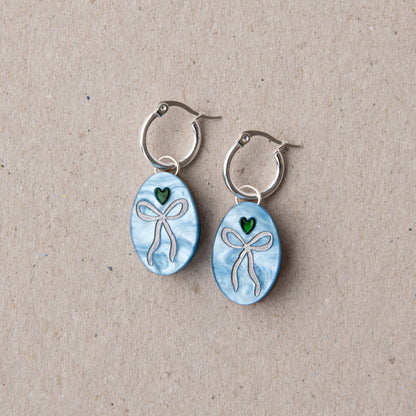 Oval Bow Charm Hoop Earrings