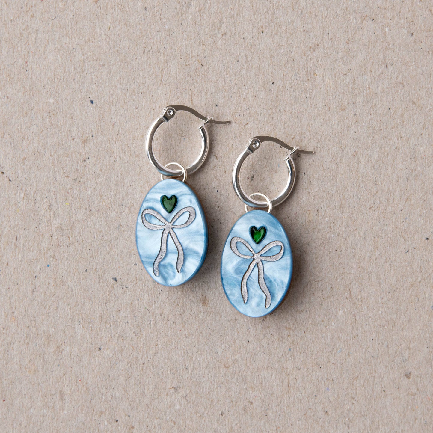Oval Bow Charm Hoop Earrings
