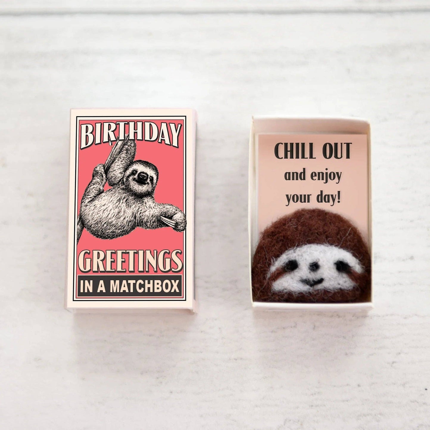 Wool Felt Sloth Birthday Gift In A Matchbox
