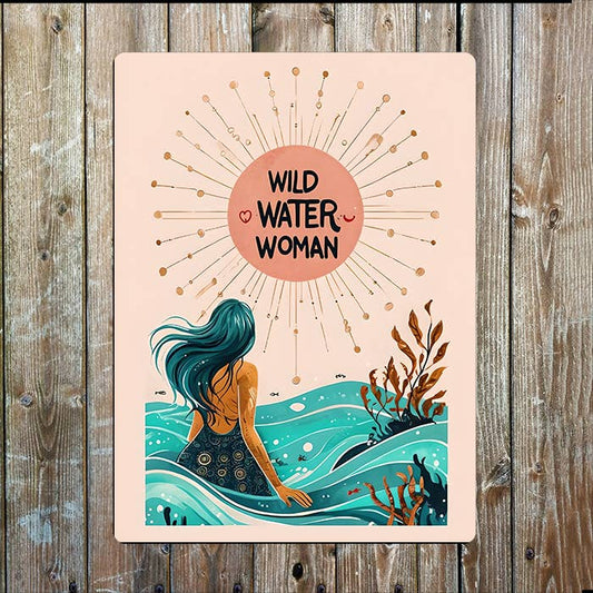 Wild Water Women Swimmer Sea Nautical Metal Sign Plaque