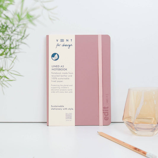 A5 lined recycled leather notebook - EDIT Powder Pink