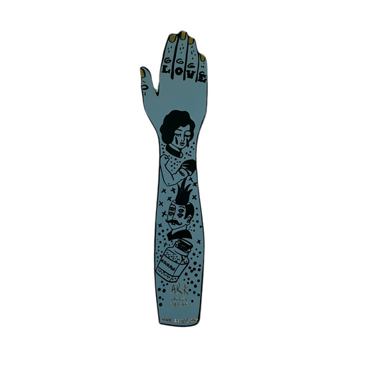 Tattooed arm bookmark blue