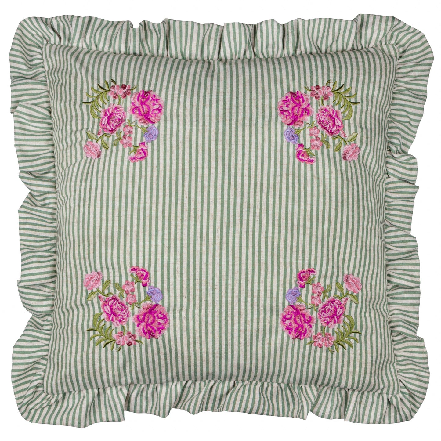 Martha Embroidered Ruffle Cushion Sage