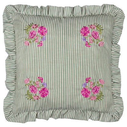 Martha Embroidered Ruffle Cushion Sage