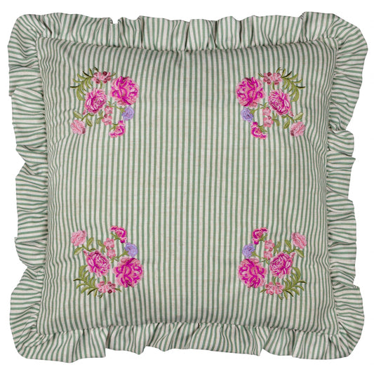 Martha Embroidered Ruffle Cushion Sage