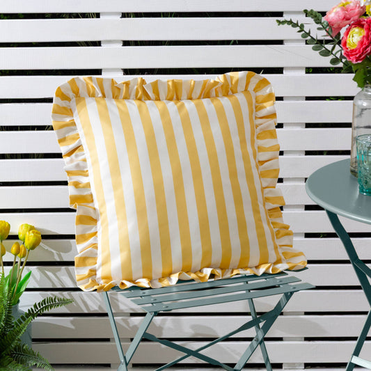 Lottie Striped Ruffle Outdoor Cushion Yellow