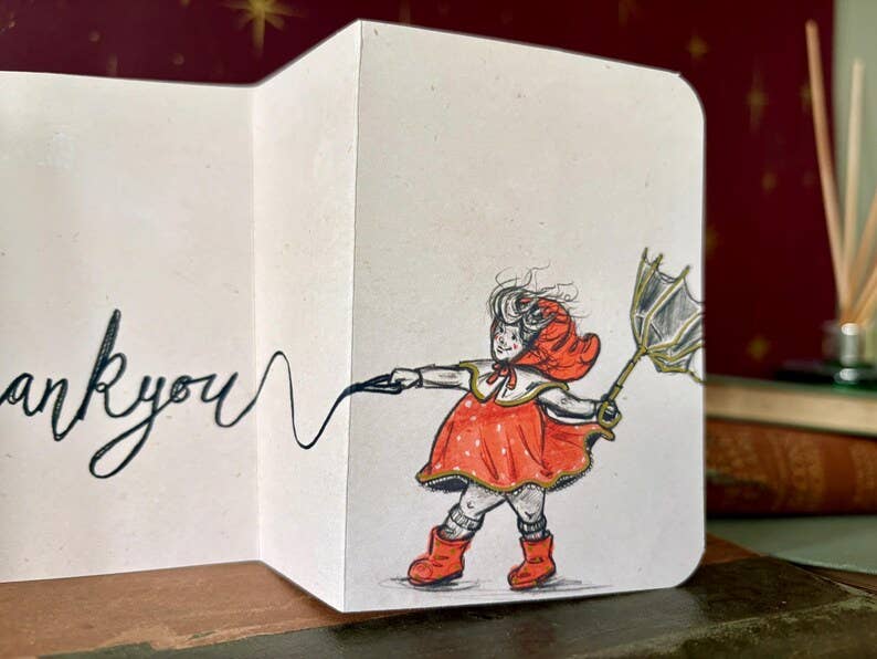 Vintage Inspired Dog Card – Fold Out Greeting, Child Walking Dog Illustration
