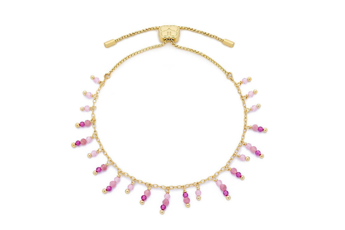 Heather Pink Tourmaline Mix Gold Beaded Charm Bracelet