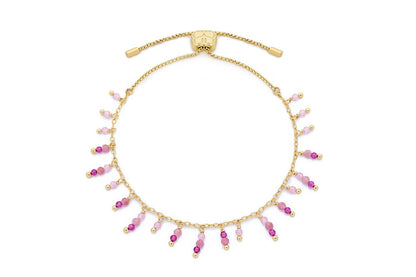 Heather Pink Tourmaline Mix Gold Beaded Charm Bracelet