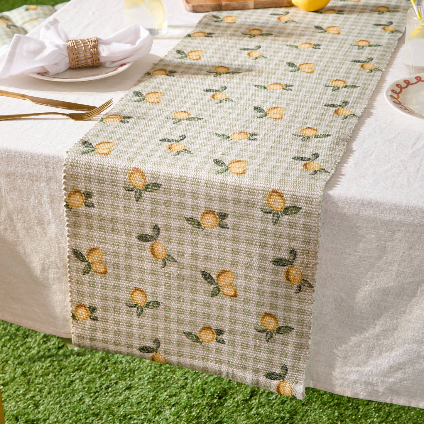 Fruits Lemons Indoor/Outdoor Table Runner Sage