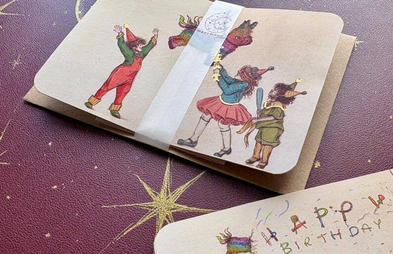 The Piñata by Manymoon Fables, Fold Out Celebration Birthday Card.